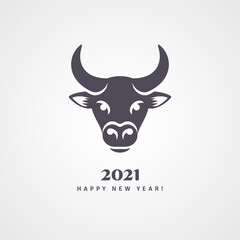 Chinese New Year 2021, Bull head sign. Vector illustration. Zodiac Metal Ox black silhouette isolated on white background.