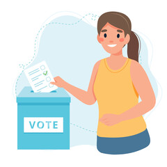 Woman putting vote into the ballot box. Election concept.