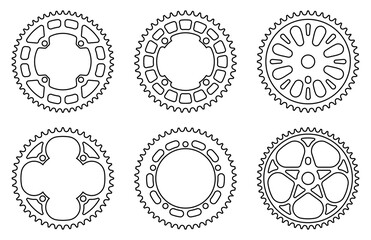 Sprocket wheel. Bicycle sprocket. Thin line icons