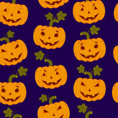 Vector seamless pattern with cute pumpkins. Illustration for wrapping paper, fabric for the holiday Halloween.