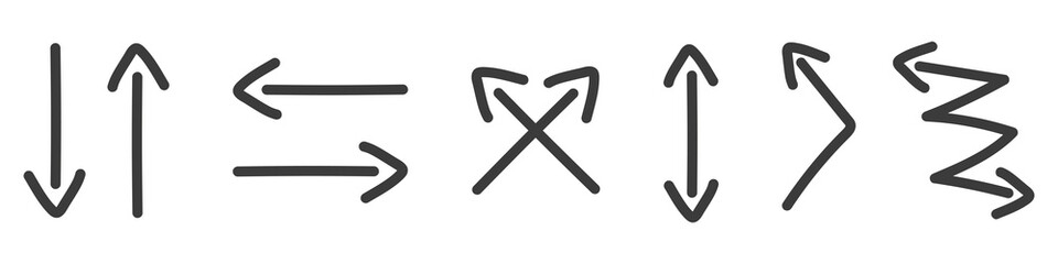 Fototapeta premium Set of drawn arrows isolated on a white background. Sketch arrows design for business plan and education. Vector illustration 