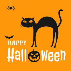 Halloween poster with cat and pumpkin in simple design