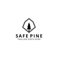 Illustration pines Tree nature  logo design vintage vector 