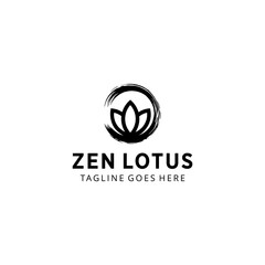 Creative simple Artistic Lotus Flower with zen sign logo design illustration