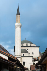Fototapeta na wymiar Gazi Husrev-beg Mosque and minaret, the largest historical mosque in Bosnia, Bascarsija old bazar, Sarajevo, Bosnia and Herzegovina