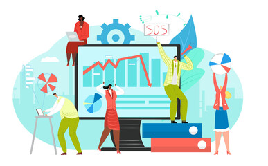 Market decline concept, financial crisis in business and economic, falling graph of stock market, bankruptcy flat vector illustration. Concept of analyzing crisis in finance and banking.