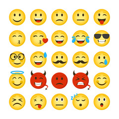 Fototapeta premium Cartoon Color Emoticons Sign Icon Set. Vector