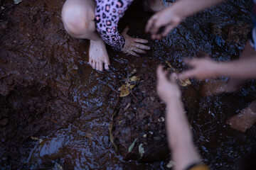 Kids play in the mud