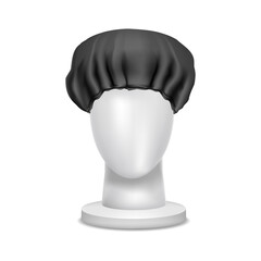 Realistic Detailed 3d Blank Black Shower Cap Template Mockup. Vector