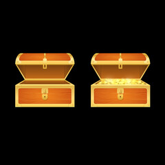 Realistic 3d Detailed Wooden Pirate Chest with Golden Coins Set. Vector