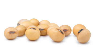 Isolated of yellow dried fresh soybeans on white background with clipping path.