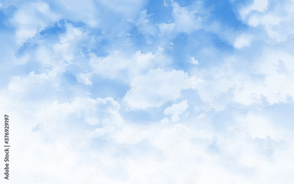 Wall mural watercolor illustration cloudy art abstract blue color texture background, clouds and sky pattern. w