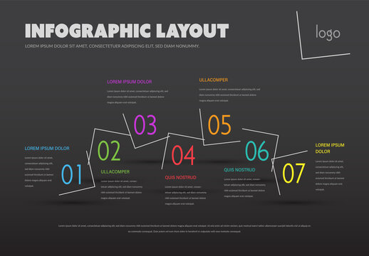 Creative infographic layout with colored thin numbers, dark background design