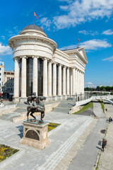 Archaeological Museum of Macedonia, Karposh’s rebellion Square with Karposh equestrian statue,Skopje, Macedonia