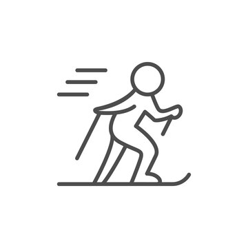 Skiing line outline icon and winter sport sign