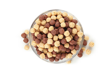 Bowl with corn balls isolated on white background