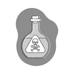Flask poison with skull full face for concept design. Dangerous container. Potion beverage medical concept. Chemistry addiction icon. Venom, danger symbol. Isolated flat illustration