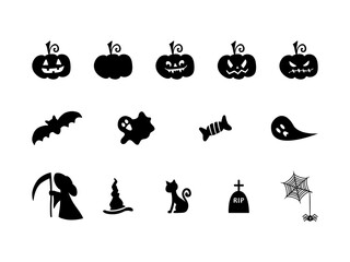 Set of halloween icons isolated on white background.