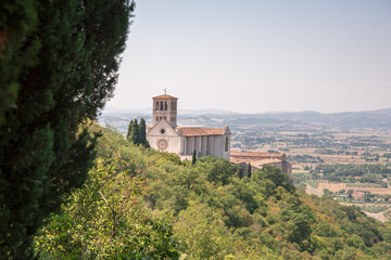 View from top of  Subasio hill of the Church of saint francis, assisi, italy