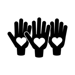 Obraz premium together, hands showing hearts in palms relation friendly pictogram silhouette style