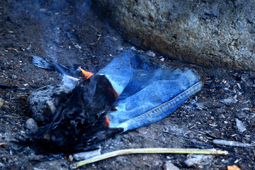 Red Fire burn rubbish house and smoky 