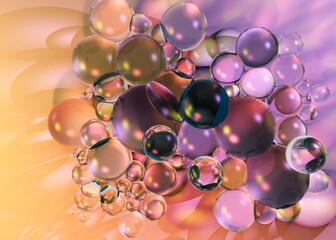 Balls abstract background, soap bubbles, rainbow bubbles, 3d rendering