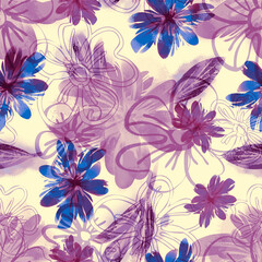 Fototapeta na wymiar Stylized flowers seamless pattern.Watercolor Illustration.