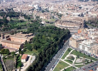 Fototapeta na wymiar aerial view of the Colosseum and surrounding area, Rome Italy 