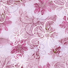 Fototapeta na wymiar Stylized flowers seamless pattern.Watercolor Illustration.