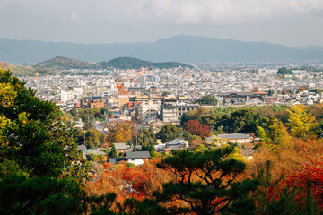 Fototapeta premium Kyoto city panorama view from Jojakko-ji temple in Arashiyama, Kyoto, Japan