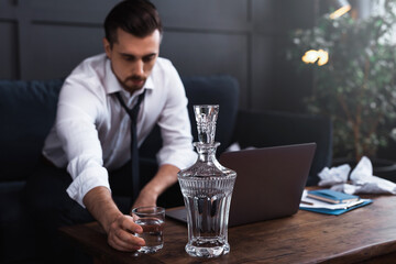 Man and vodka. Concepts of alcoholism or problems in life.