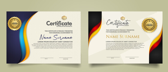 set horizontal certificate template with wave ornament and modern texture pattern background