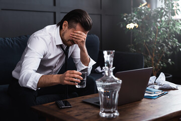 Man and vodka. Concepts of alcoholism or problems in life.