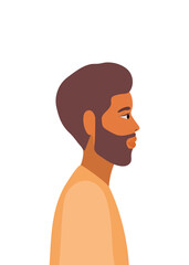 brown hair man cartoon with beard in side view vector design
