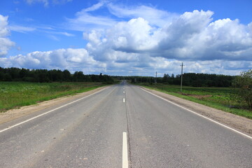 Straight country road. Moscow region . Russia.