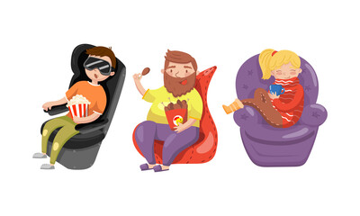 Fototapeta premium People Characters Sitting in Cozy Chairs and Resting Vector Illustration Set