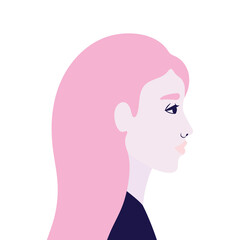 woman cartoon in side view in pink color vector design