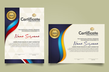 set vertical and horizontal certificate template with wave ornament and modern texture pattern background