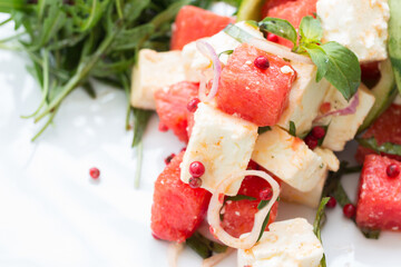 Watermelon salad with feta cheese.