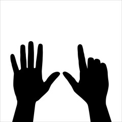 Men's hands. Index finger up. Show the number seven. Flat isolated pictogram, white background