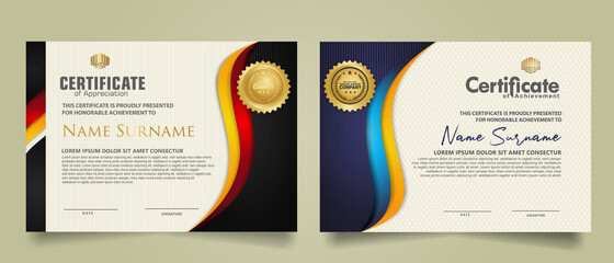 set horizontal certificate template with wave ornament and modern texture pattern background