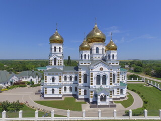 Fototapeta na wymiar Church of the Holy Trinity in the village of Novodonetskaya, Krasnodar region, Russia