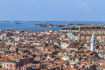 Aerial view of Venice from Campanile di San Marco. Venice, Italy, Europe.