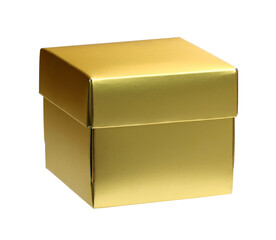 Paper gold gift box with cap (included clipping path) isolated on white background