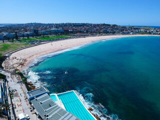 Panoramic  Aerial Drone View Bondi Beach Sydney NSW Australia