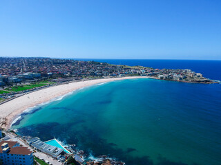 Panoramic  Aerial Drone View Bondi Beach Sydney NSW Australia