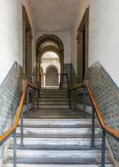 Interior Tiled Walls (Azulejos), In A Portuguese Building, Lisbon, Portugal 