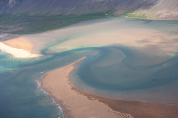 Aerial view from airplane in west fjords of Iceland