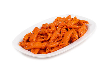 Italian Style Cuisine Fresh Red Sauce Pasta on White Background