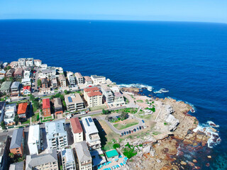 Panoramic  Aerial Drone View Bondi Beach Sydney NSW Australia